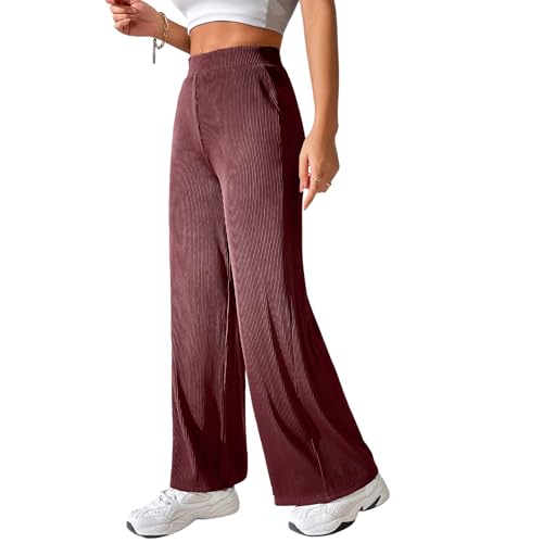 Image of Preneum Women High Waist Korean Wide Leg Trousers, Loose Fit Casual Lounge Pants, Travel, Office & Streetwear Comfortable Stylish Bottom Wear (Available Plus Size)
