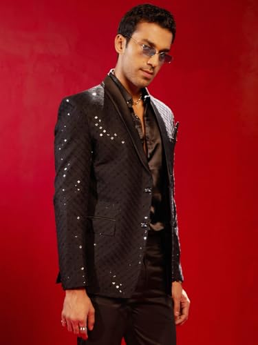 Image of VASTRAMAY Men's Black Schiffli Blazer - M VASMCT024BL 38