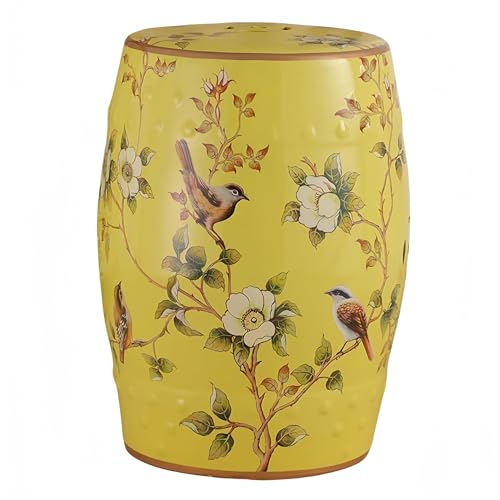 Taburete de jardín de cerámica, taburete decorativo de porcelana floral, taburete redondo pintado a mano para sala de estar, balcón y jardín