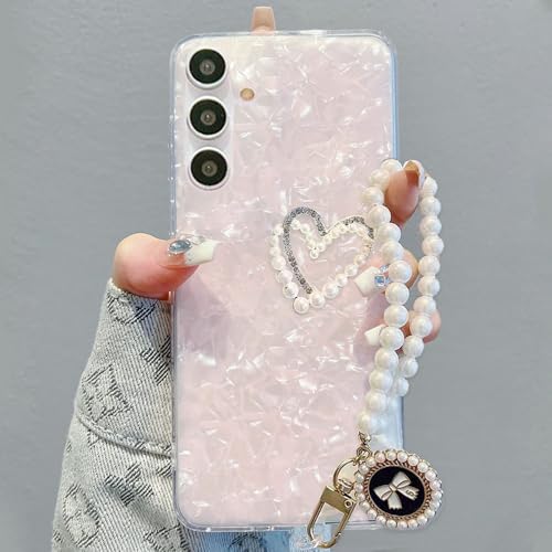 Étui pour Samsung Galaxy A55 5G anti-chute avec dragonne rose contre les pertes
