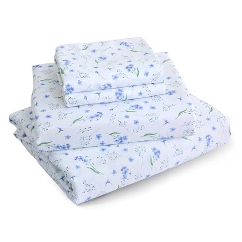 Image of MUXHOMO King Size 4 Piece Sheet Set, Soft & Breathable Sheet for Bedroom with Deep Pocket Up to 16 inch, Wrinkle-Free & Cooling Bed Sheets with Flat Sheet, Fitted Sheet & Pillowcases - Violet Flower