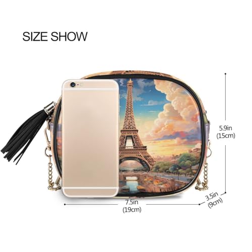 ALAZA Women's Paris Magnificence Of The Eiffel Tower PU Leather Crossbody Bag Shoulder Purse with Tassel3