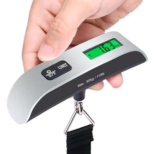 Balança para Mala de Viagem Digital Portátil para Bagagens Pescaria até 50Kg Alta Precisão Visor LCD Acompanha 01 Par de Pilhas Balança de Mão com Alça de Nylon