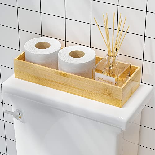 Toilet Tank Tray, Guest Towel Organizer Holder, Bathroom Accessory Vanity Bamboo Tray Wood Sink Tray, Perfume Tray For Home Decoration 15” L X 6” W X 3” H #TOP6