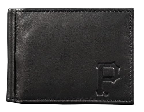 Pittsburgh Pirates Baseball RFID Blocking Shield Black Leather Money Clip Wallet