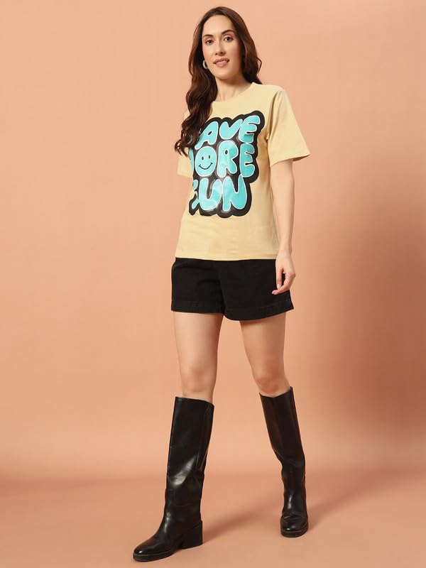 Image of THE DRY STATE Women Loose Fit Half Sleeve T-Shir Graphic At Front - Skin, S (Pack of 1)