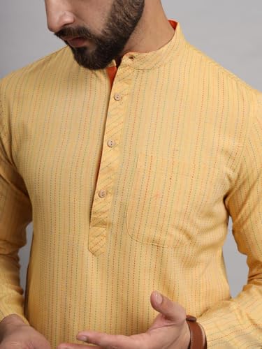 Image of LATEST CHIKAN Men's Cotton Regular Striped Knee Lenght Kurta Full Sleeves - Casual Ethnic Wear