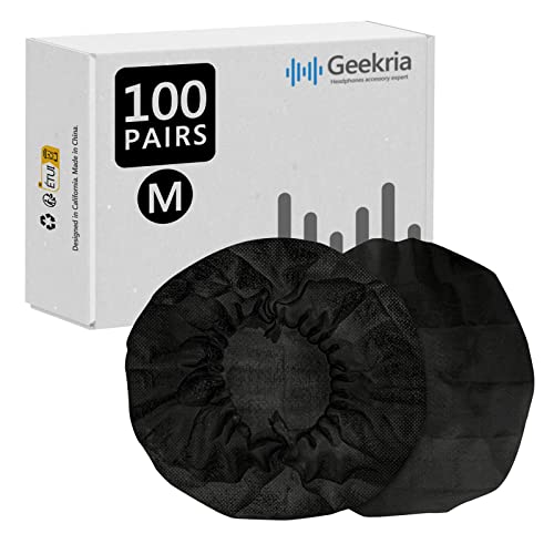 Geekria 100 Pairs Disposable Headphone Covers for Over-Ear and MRI Headsets, Stretchable Sanitary Ear Pads, Hygienic Earcup Cushion Protectors (M, Black)