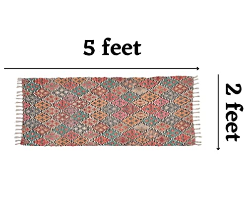 Image of HOMADORN Handmade Sustainable Printed Modern Dhurrie /Rugs /Carpet upcycled from Scrap Fabric for Living Room /Bedside Runner for Enhanced Decor (2x5 feet)