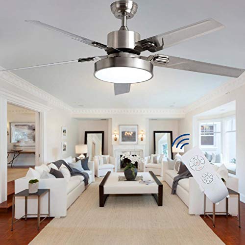 52 inches Modern Ceiling Fan Lights and Remote 52 in Fandelier Light Ceiling Fan Chandelier Brushed Nickel Fan Blades Indoor Fan Chandelier for Bedroom Dining Room Living Room