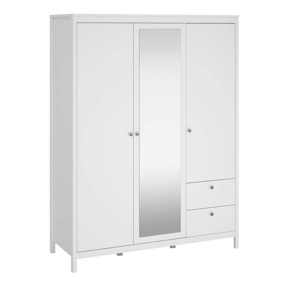 Furniture To Go | Madrid, Engineered Wood, White, Wardrobe with 2 Doors + 1 Mirror Door + 2 Drawers