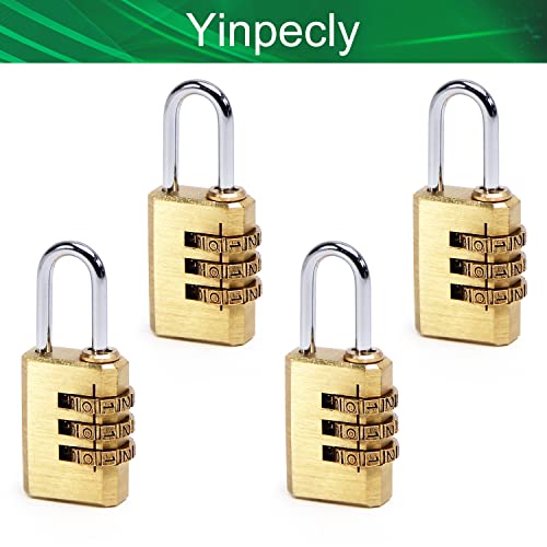 Image of 3 Digit Combination Padlock Solid Brass Padlock Heavy Duty Combination Lock Small 3 Rounds for Indoor and Outdoor Small Safety Luggage 4Pcs