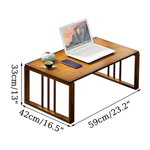 Table basse en tatami bois marron pliante 59x42x33 cm pour balcon et baie vitrée