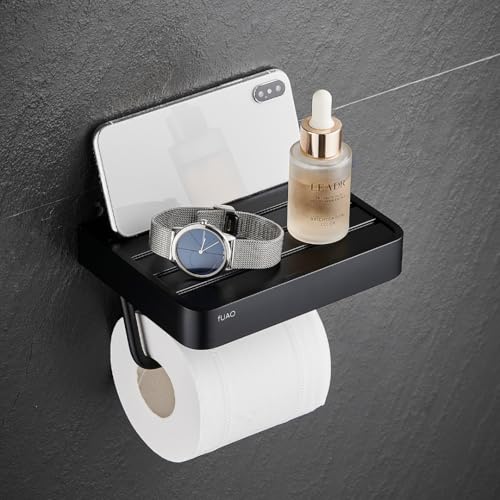 Image of FUAO Maxton Series Toilet Paper Holder, Wall Mounted, Rust Proof & Corrosion Free, Heavy-Duty Bathroom Tissue Holder Modern Accessory | Chrome, Brushed Gold & Matte Black (Matte Black)
