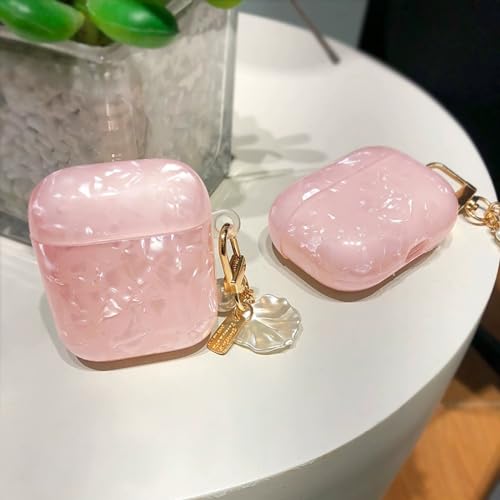 Image of OTOPO for Cute Airpods 2nd /1st Generation Case Girl Women with Cleaner Kit, Glitter Shell Pattern Apple iPods 2 /1 Gen Protective Cover Skin with Pearl Shell Keychain, Pink
