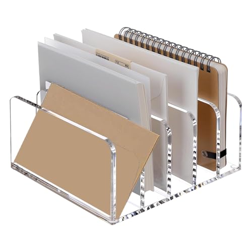 Gxdamxz Briefhalter, Brief Organizer Acryl, Briefständer mit 5 Fächer für Büro, Zuhause, Document Tray Acrylic, 12,5x12,5x5cm