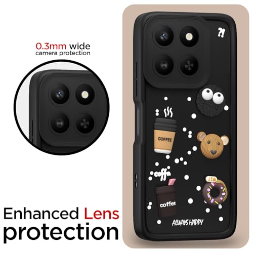 Image of Pikkme Back Cover for Honor X7d 5G | 3D Bear Silicone Cute & Fun Coffee Cartoon | Full Body Protection Bumper Case (Black)