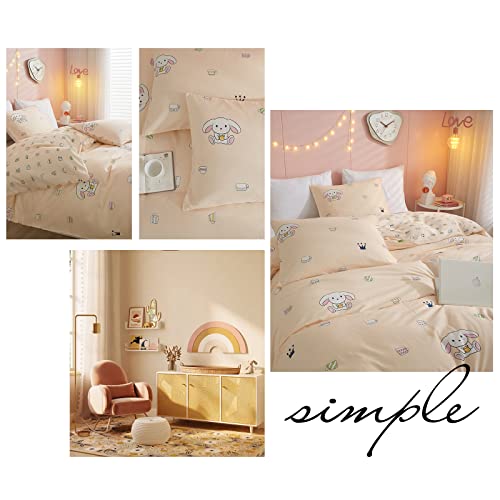 Stacypik Girls Cup Rabbit Duvet Cover Kawaii Full Queen Kids Bedding Reversible Duvet Cover Set 100% Cotton Pale Pink Cute Animal Teen Women Toddler Bedding Set Cozy Comforter Cover Gifts Collections #TOP2