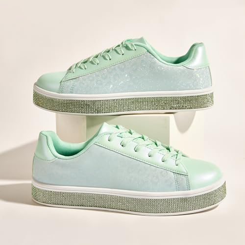 Image of UUBARIS Women's Glitter Tennis Sneakers Neon Dressy Sparkly Sneakers Rhinestone Bling Wedding Bridal Shoes Shiny Sequin Shoes
