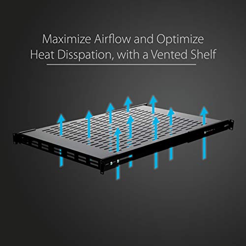 Image of StarTech.com 1U Adjustable Mounting Depth Vented Rack Mount Shelf - 175lbs / 80kg - Fixed Server Rack Shelf