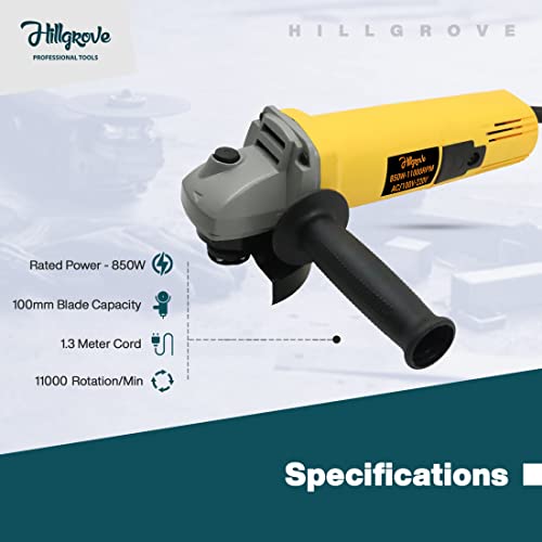 Image of Hillgrove HGCM19M1 Angle Grinder With Gloves And 5Pcs(1Pcs Each) Metal Cutting Wheel, Grinding, Tile Cutting, Wood Cutting, Flap Disk (100 mm Wheel Diameter)