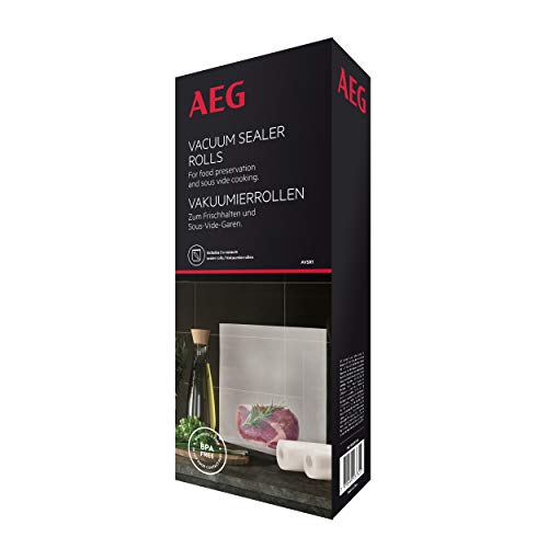 AEG AVSR1 Vakuumierrollen (Kühl- und gefrierschranktauglich, Frischhalten, Konservieren, Kochen, Sous-Vide-Garen, 7-Lagen, reißfest, individuell zuschneidbar, -30°C bis 110°C, transparent)