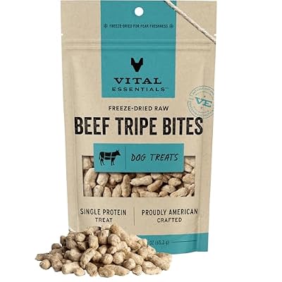 Vital Essentials Beef Tripe Bites Dog Treats, 2.3 oz | Freeze-Dried Raw | Single Protein | Premium Quality High Protein Training Treats | Grain Free, Gluten Free, Filler Free