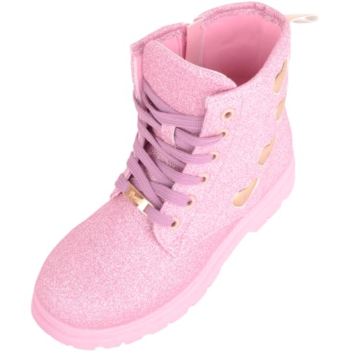 Bottines à talons bas à lacets et paillettes enfant motif cœur noir