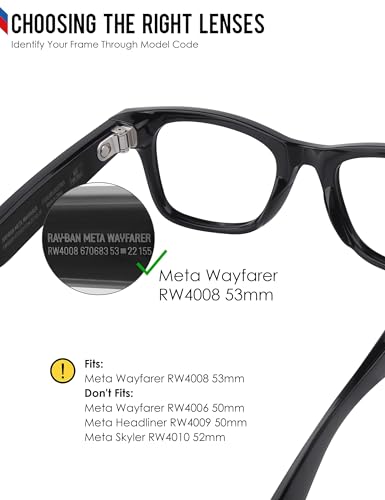Image of BLAZERBUCK Photochromic Replacement Lenses Compatible with Ray-Ban Meta Wayfarer RW4008 | RW4012 (Gen 2) 53mm Smart Glasses