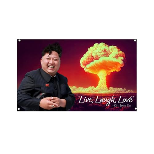 Stormflag Bandera de Kim Jong Un Live Laugh Love,Bandera con patrón de humo,90x150cm banderas de Corea del Norte, decoración de fiesta de jardínpoliéster 90g, 4 ojales de metal costura doble con ojal