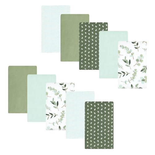 Luvable Friends Hudson Baby Flannel Burp Cloths 10pk, Sage Eucalyptus