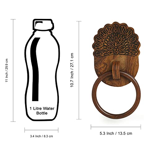 Image of ExclusiveLane 'The Dancing Peacock' Hand Carved Wooden Towel Holder for Kitchen in Sheesham Wood - Hand Towel Stand Hand Towel Holder for Bathroom Wall Mounted Towel Hangers for Bedroom Wash Basin