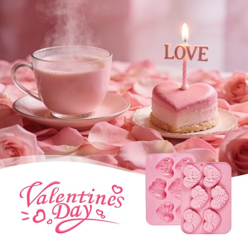 Image of Heart Mold Silicone Soap Molds, 2 Pack Valentine's Day Muffin Brownie Pan for Baking, Jello Candy Mould for Hot Chocolate Bombs Ice Cube Candle Resin