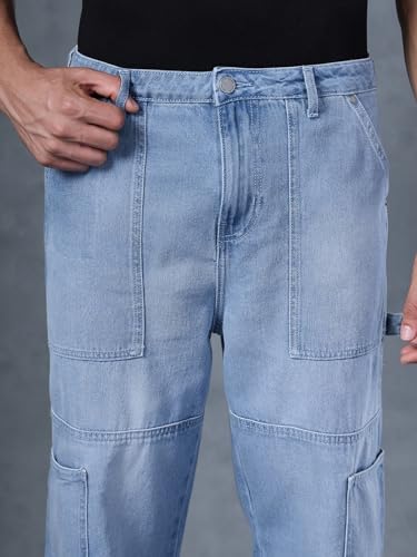 Image of Bewakoof Men Mid Rise 100% Cotton Solid Straight Fit Jeans|Straight Fit Jeans - Regular Fit | Classic Denim Pants | Everyday Casual