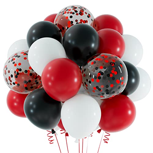 Image of TUPARKA 12 inches Black Red Confetti Balloons Kit 60 Pack Red Black and White Party Balloon for Birthday Graduation Baby Shower Wedding Anniversary Party Supplies