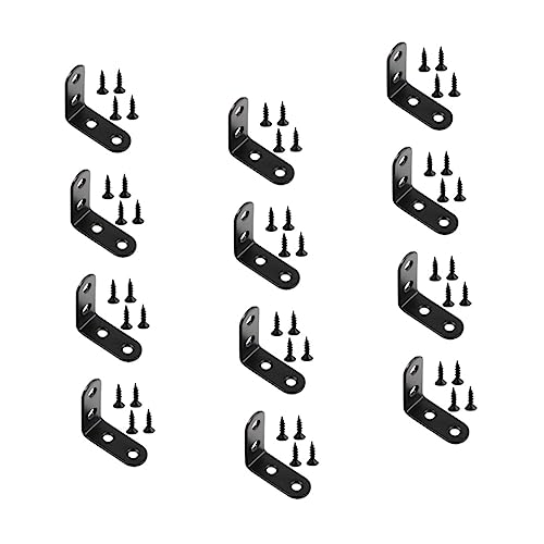 FUNOMOCYA 12pcs 90° L-Shaped Black Stainless Steel Bracket Corner Code Furniture Laminate Holder Right Angle Brackets