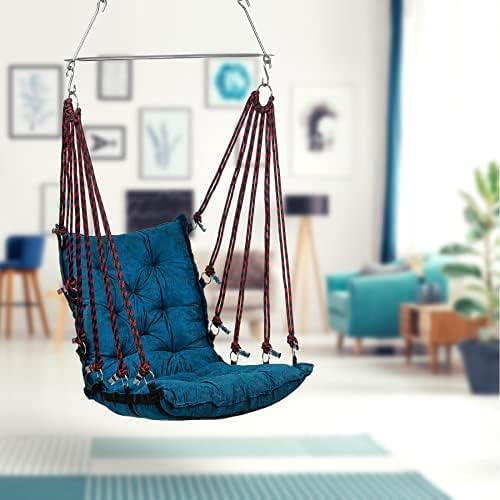 Image of Curio Centre Swing Chair for Balcony /Hammock Swing for Adults /Hanging Swing Chair - (Blue, Free Hanging Accessories)