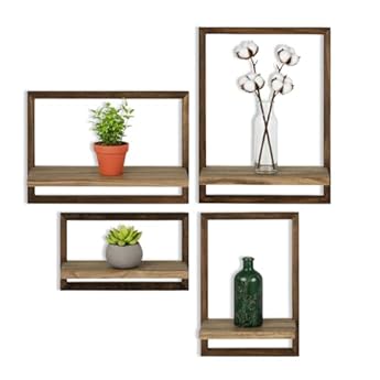 Foto di Avilia - Set 4 Mensole da Muro in Legno Scuro Design Moderno e Robusto per Casa e Ufficio, Installazione Facile e Versatile per Decorazioni, Libri e Oggetti d’Arredo