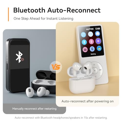 Image of AGPTEK A02 MP3 Player with Bluetooth 5.3, 1.8'' 32GB Portable Music Player | with Speaker, FM Radio, Voice Recorder, Supports Expanded Up to 128GB(White)
