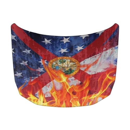 Image of Florida Flag Design Car Hood Cover for Compact Car SUV Truck Minivan, 59x39 Inch Stretchable Auto Hood Flag Waterproof Automotive Exterior Accessories