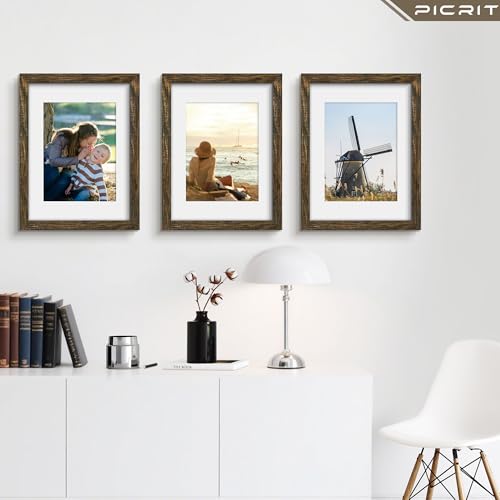 Picrit 16x24 Picture Frame 3 Pack, Brown Poster Frame, Display Poster 12 x 18 with Mat or 16 x 24 without Mat for Horizontal or Vertical Wall Mounting