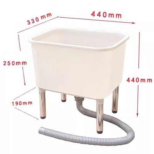 Fregadero de plástico móvil con lavabo de 25 cm de profundidad y boquilla de drenaje grande, ideal para tareas de limpieza de lavandería, cocina, garaje y patio trasero