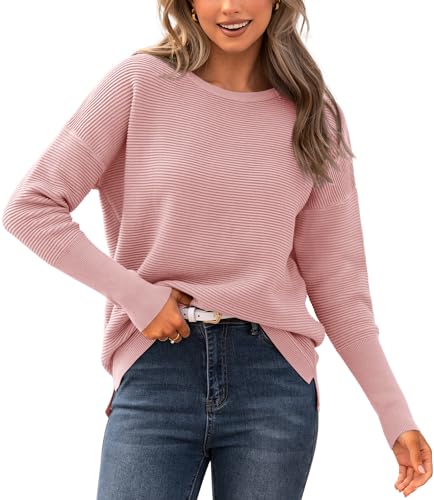 BTFBM Fall Sweaters for Women 2025 Casual Long Sleeve Sweater Striped Loose Fit Pullover Tops