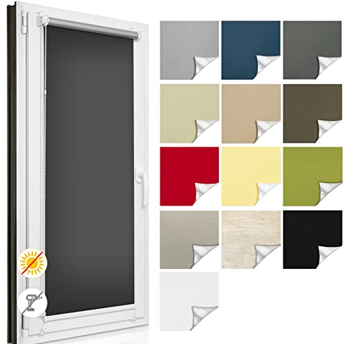 Estor Enrollable Opaco sin Taladrar Cortina Térmica Aislante Blackout a Medida para Ventana Protección contra Calor Sol Ancho 30 129 cm Altura 150/220 cm