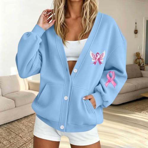 Breast Cancer Sweatshirt Cardigan for Women Oversized Long Sleeve Coat - image 2