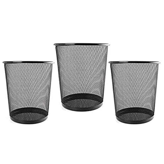 Image of G & P ENTERPRISE Metal Mesh Waste Bin (Black) - Big Size Office Dustbin, Heavy-Duty Wire Mesh Trash Basket, Round Open Mesh Garbage Bin for Home, Office, Bedroom & Study Table (Pack of 3)
