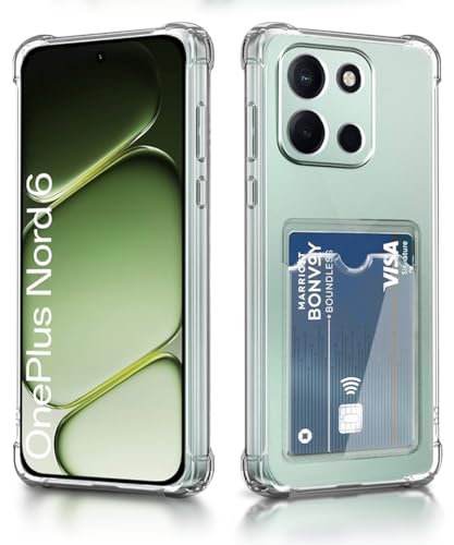 Image of WOW IMAGINE Transparent Back Case for 1+ OnePlus Nord 6 5G | Flexible Built-in Slim Card Pockets Wallet | 360 Camera Protection TPU | Soft Silicone Mobile Cover - Transparent