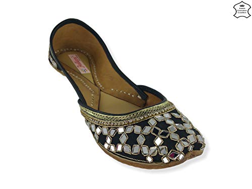 Image of Fulkari Women's Mirror Genuine Soft Leather Juttis | Bite and Pinch Free Jutis | Ladies Punjabi Jutti | Wedding Flat Stylish Mojari | Phulkari Ethnic Flats For Girls |