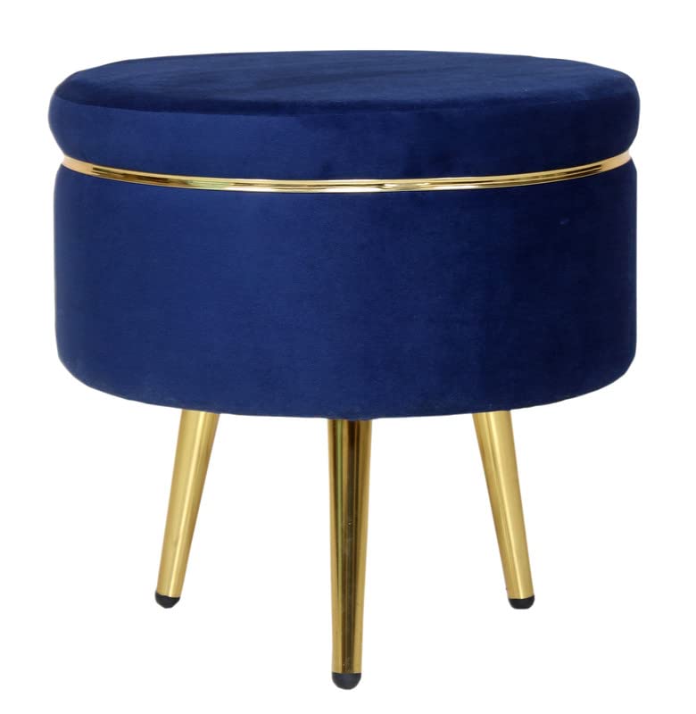 Image of Ottoman Stool for Living Room, Velvet Foot Rest Puffy for Sofa, Foot Stool for Sitting, Modern Puffy Chair for Bedroom, Metal Legs Ottoman for Home Decor, 17 /32 inch Height (Combo-Royal Blue)