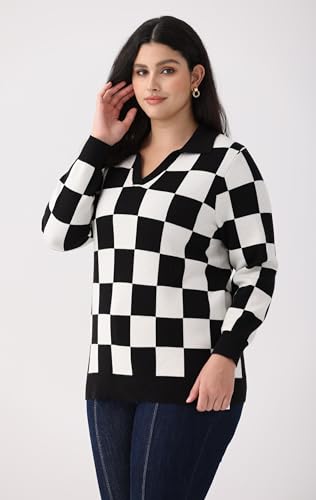 Image of CARCOS Plus Size Sweaters for Women Long Sleeve Pullover Sweaters Lapel Collared Vneck Knit Jumper Tops Fall Winter XL-5XL